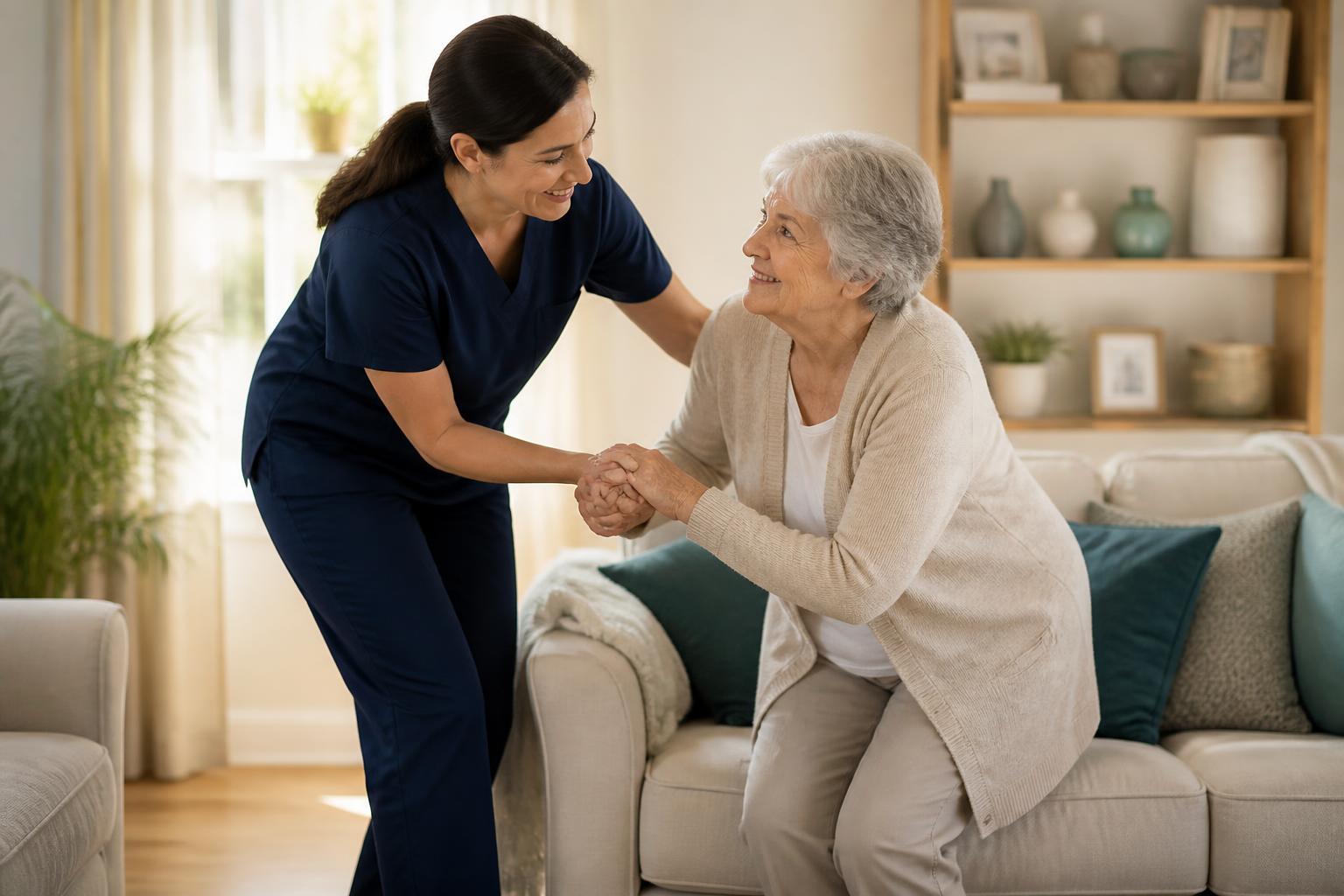 A Riverlea caregiver helping a senior woman at home